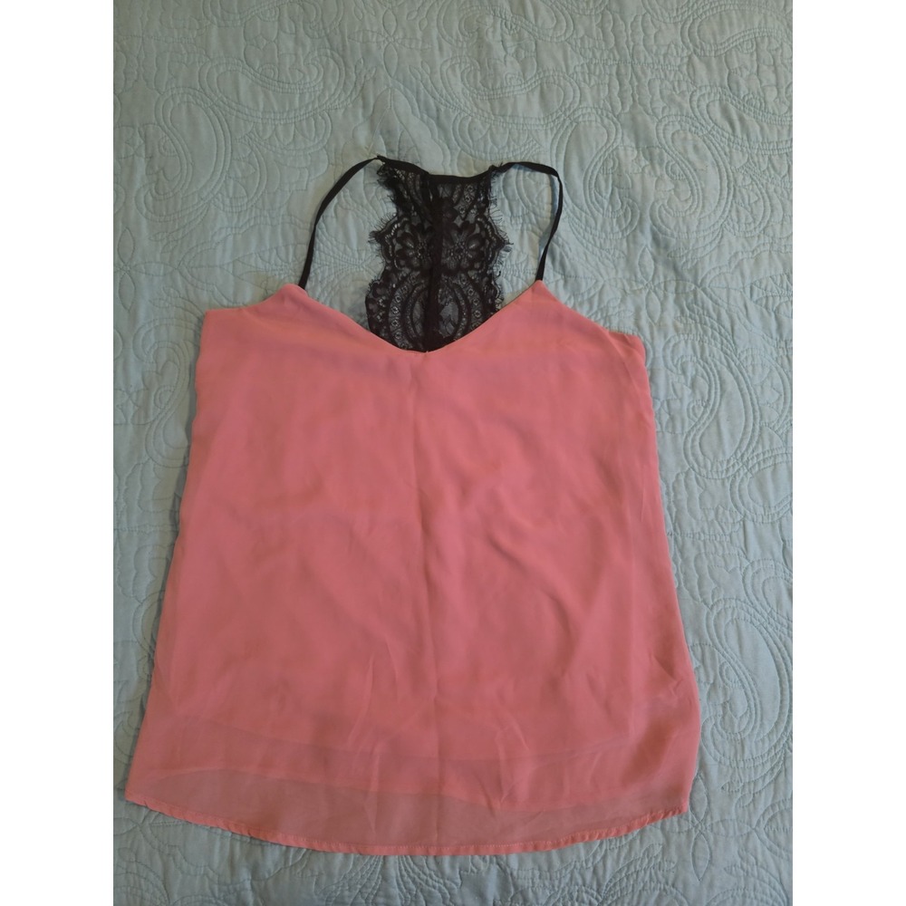 Japna Pink Lace Racerback Camisole Tank Top Chiffon Blouse Medium